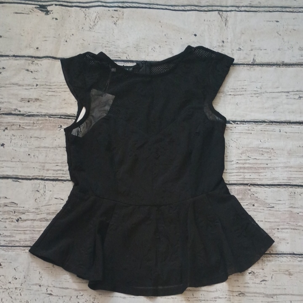 Chaconia Dolls Black Mesh Accent Peplum Top S NWT Whimsigoth Lolita Witchy
